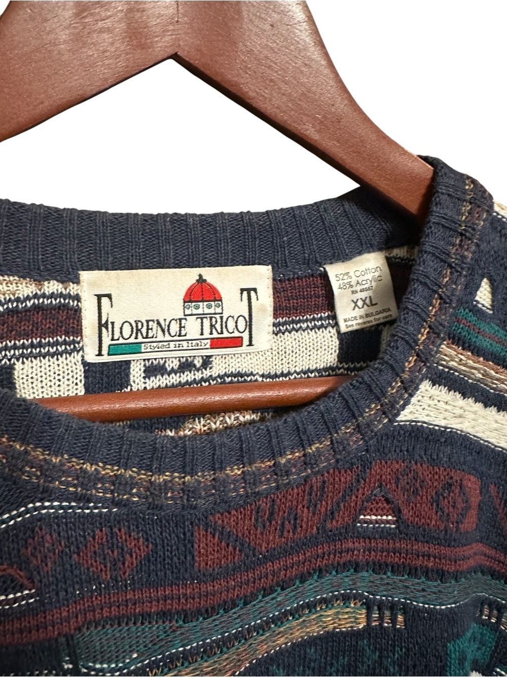 Vintage Coogi Style Sweater Mens XXL Florence Tricot 3D Texture Grandpa Tundra - Picture 2 of 4